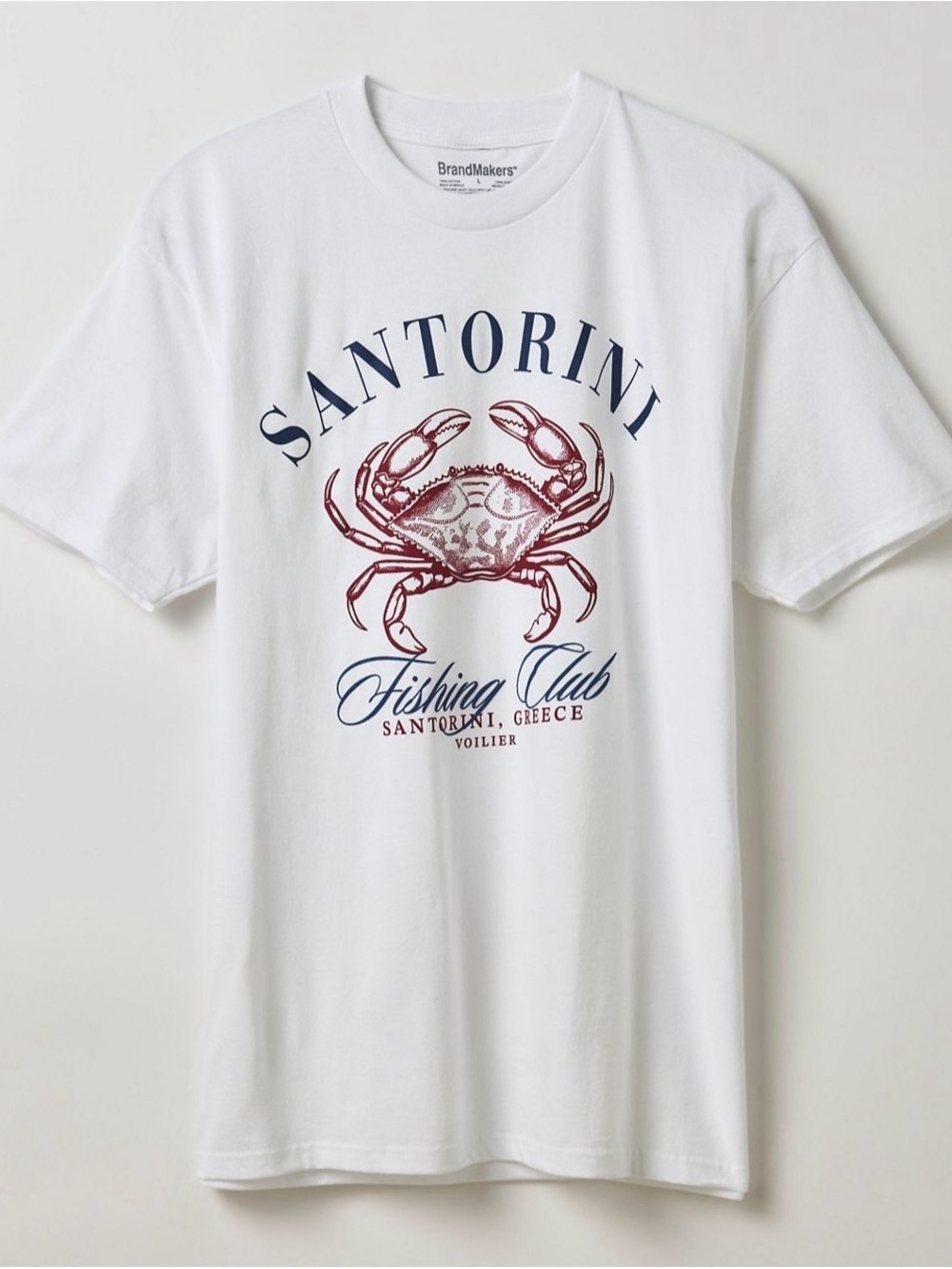 Urban Outfitters White Santorini Fishing Club Tee with Crab Graphic